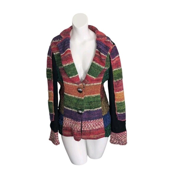 Vtg Helen Ainson Colorful Patchwork Jacket Knit Blazer Artsy Mixed Material Sz L - Picture 1 of 10